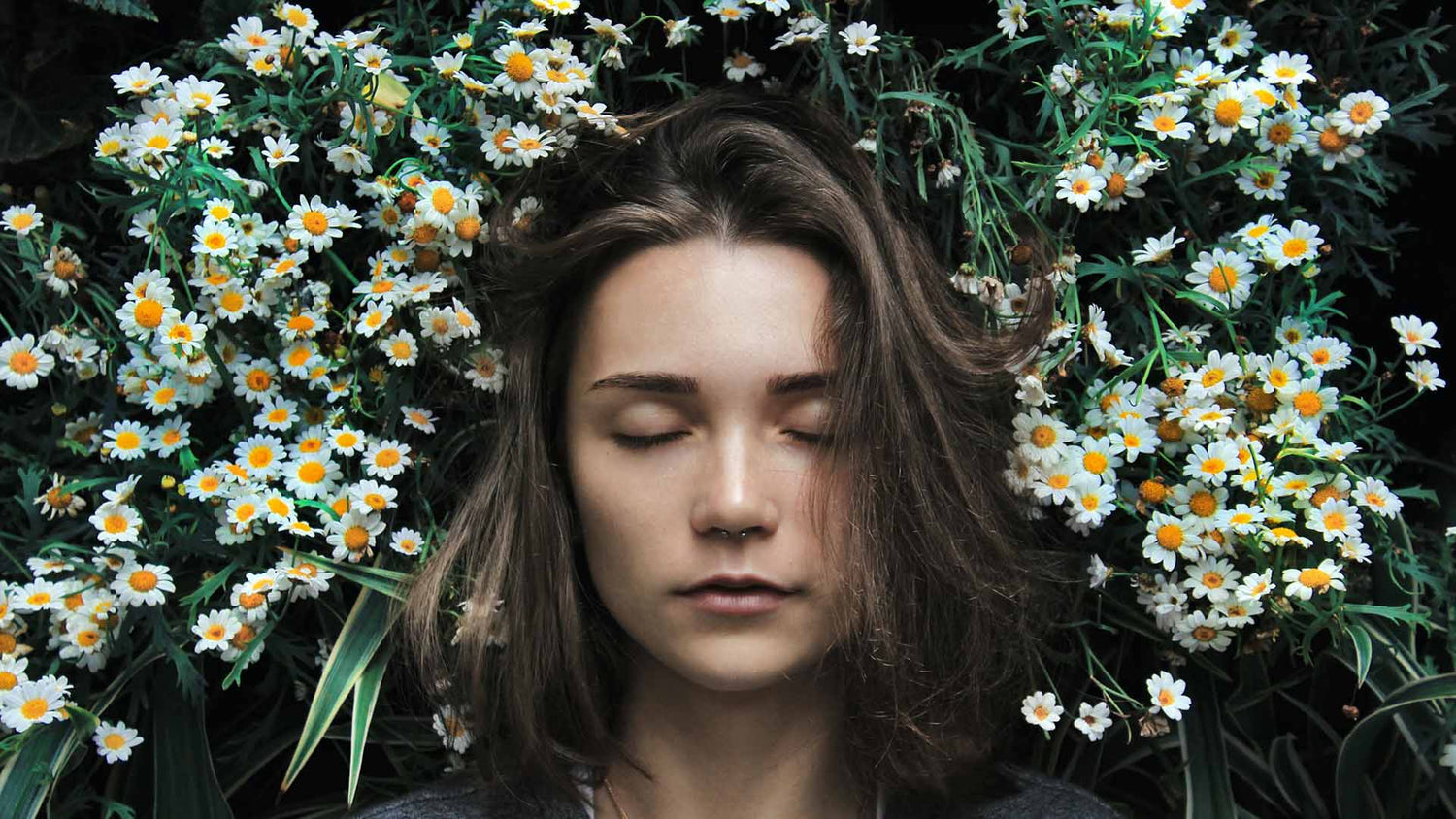 a woman sleeping among daisies