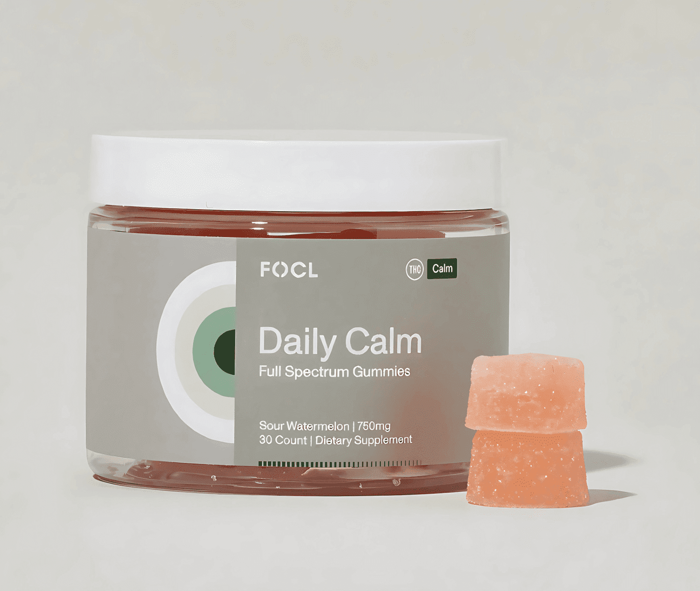 FOCL Calming Gummies in packaging - plant-based wellness supplement for stress relief and calm.