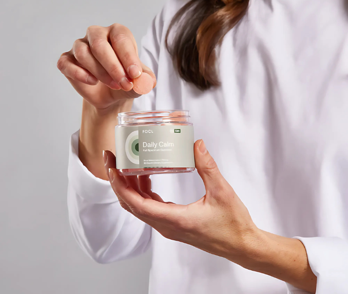 Daily Calm Full Spectrum Gummies for stress relief and relaxation, featuring plant-based, science-backed ingredients.