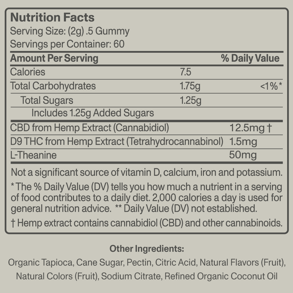 FOCL Chillout supplement facts - showcasing high-quality, plant-based ingredients for stress relief and calm.