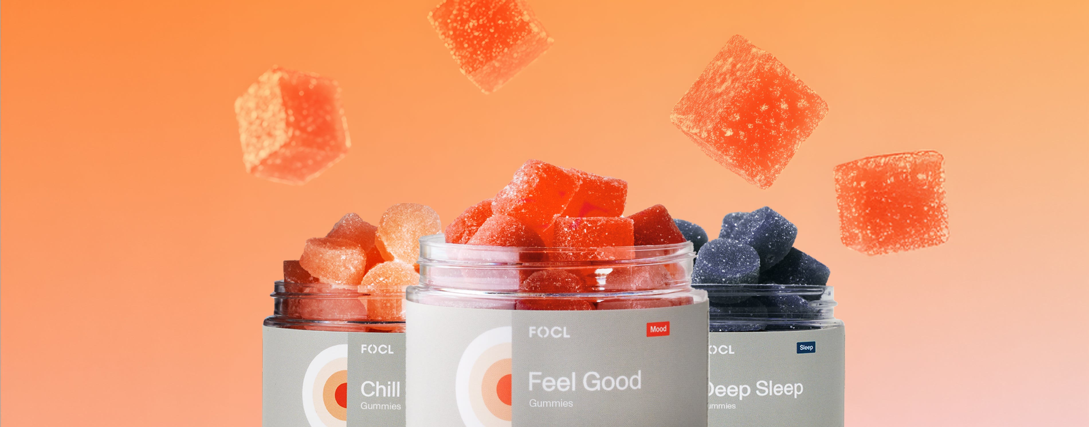 FOCL plant-based supplement packaging promoting sleep, calm, focus, and relief.