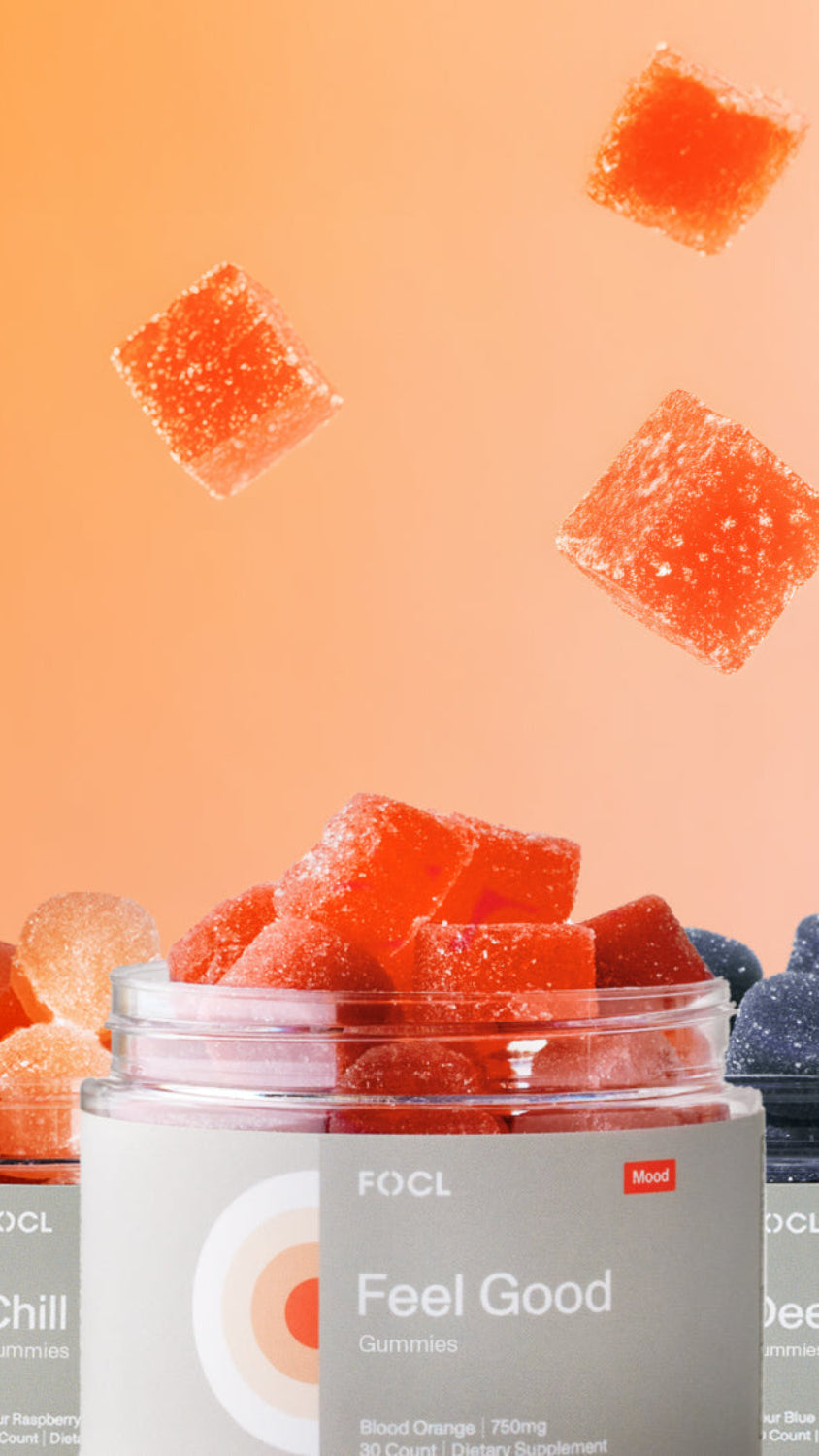 FOCL wellness supplements in eco-friendly packaging - promoting better sleep, calm, and focus.