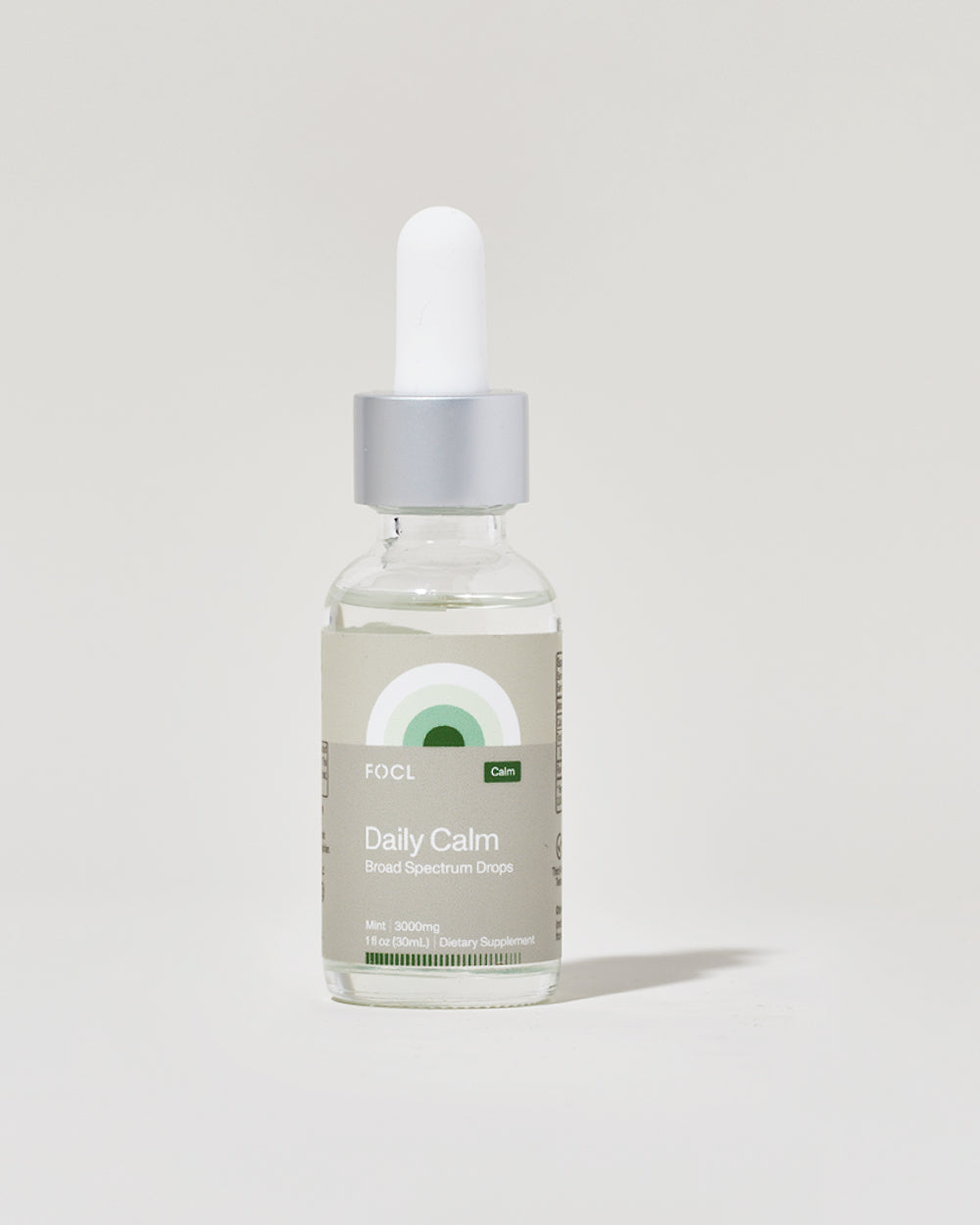 FOCL Daily Calm Drops in a dropper bottle Promotes relaxation and calmness with plant-based ingredients.