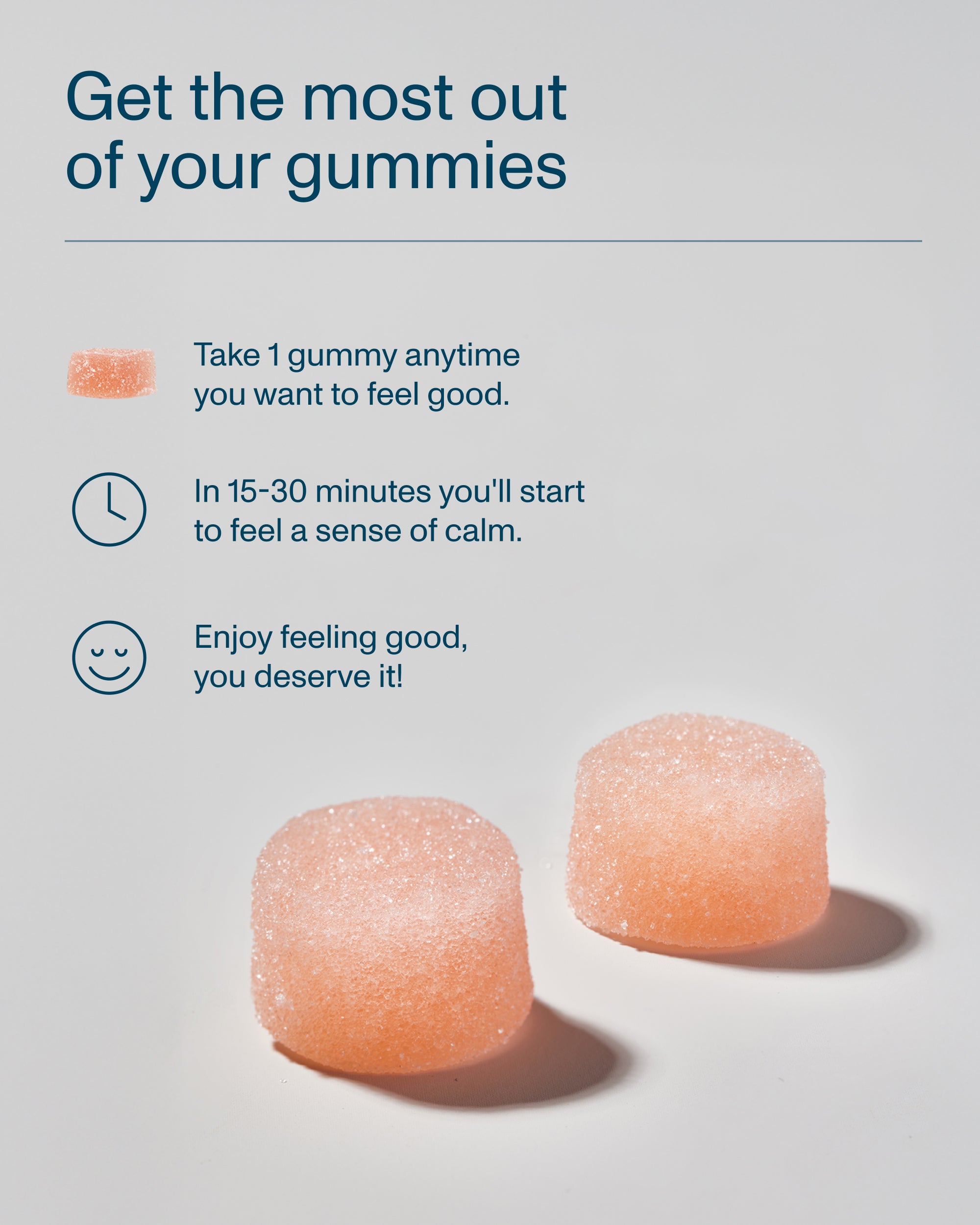 FOCL Daily Calm Gummies on a table - Plant-based supplements for stress relief and calm.