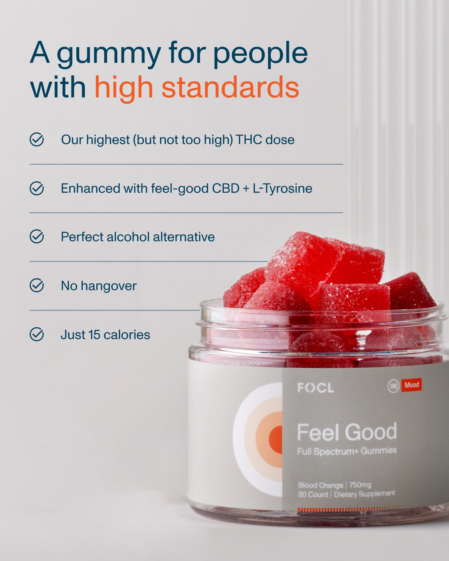 FOCL FeelGood Gummies in sealed container Natural, science-backed wellness support for calm and focus.