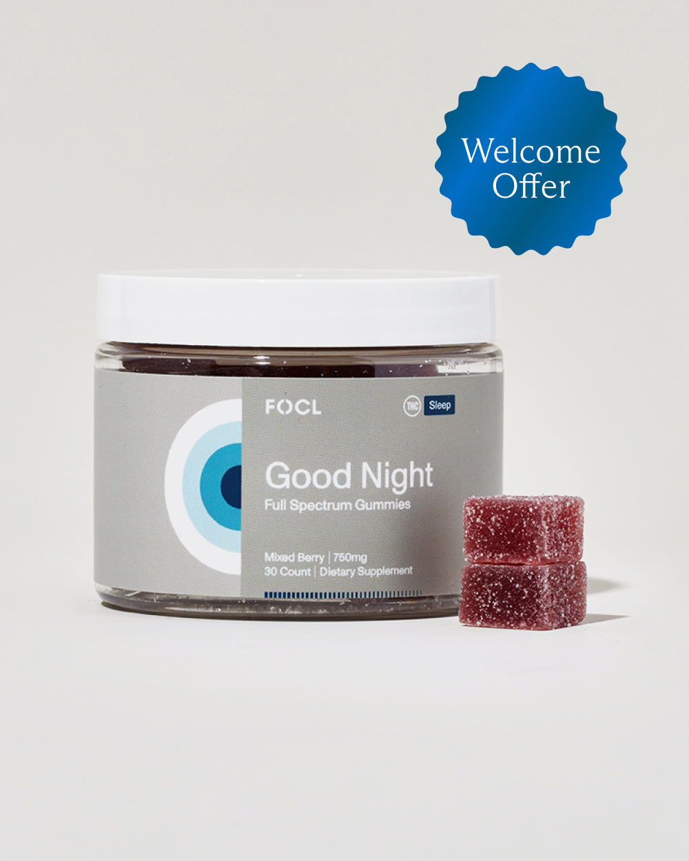 FOCL GoodNight Gummies in packaging - promotes restful sleep with plant-based ingredients.