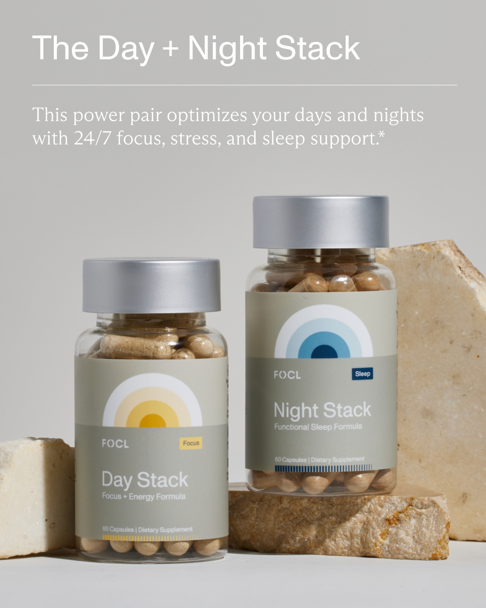 FOCL NightStack product with premium, plant-based ingredients for enhanced sleep and calm.