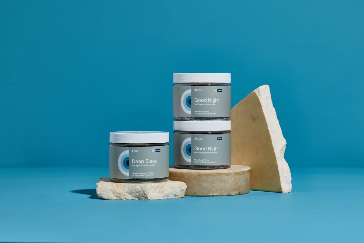 FOCL Calm Sleep Gummies in packaging - Promotes restful sleep with plant-based ingredients.