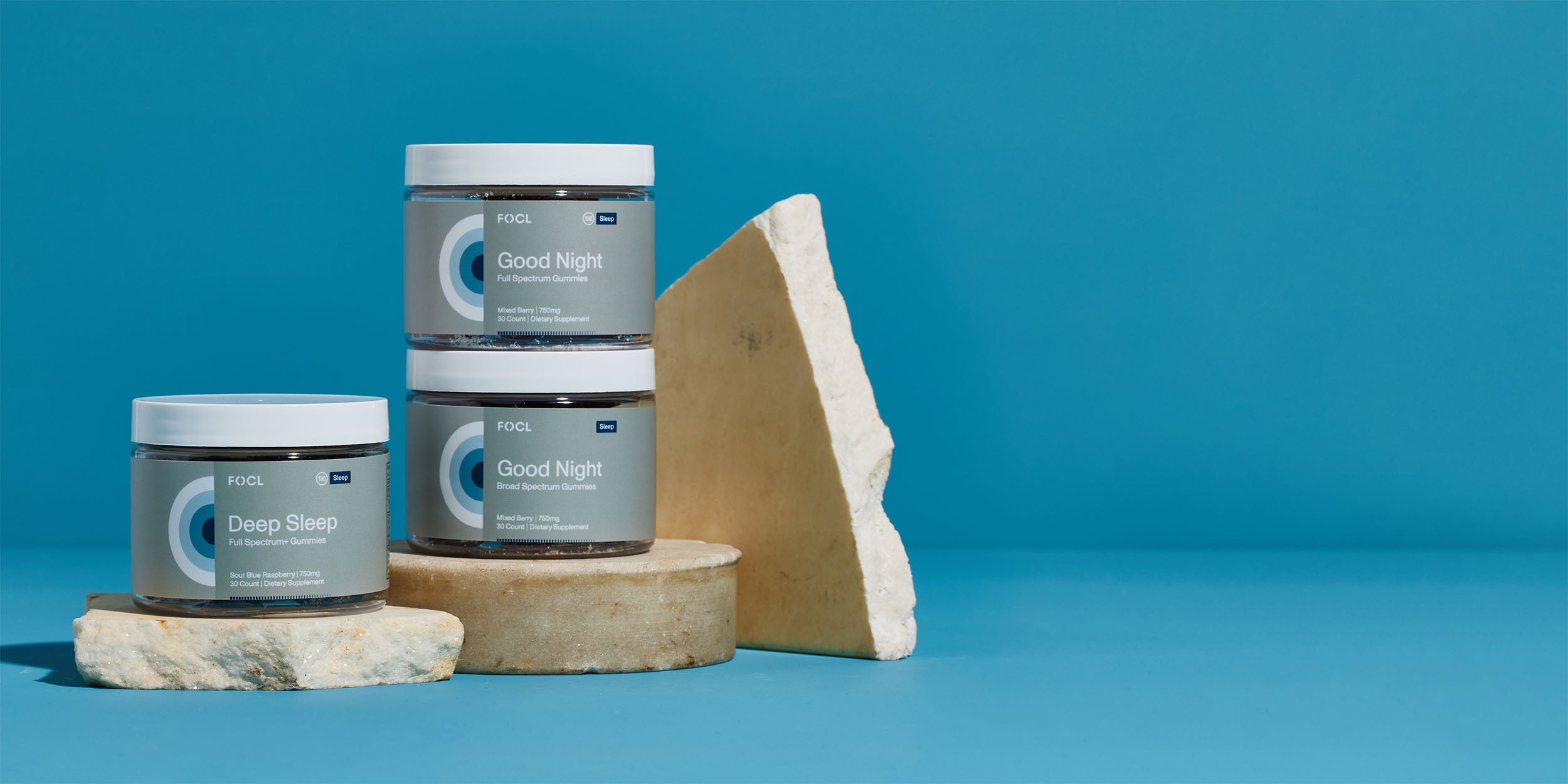 FOCL CBD Sleep Gummies - Premium Packaging - Promotes Restful Sleep and Calm.