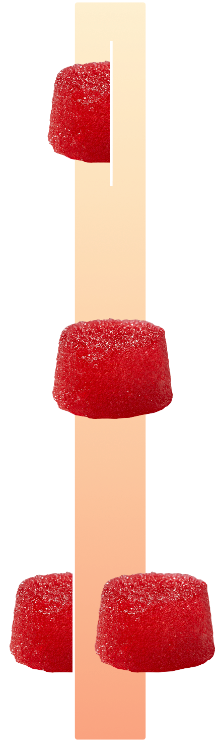 FOCL infused gummies in red and orange - promoting calm, focus, and restful sleep.