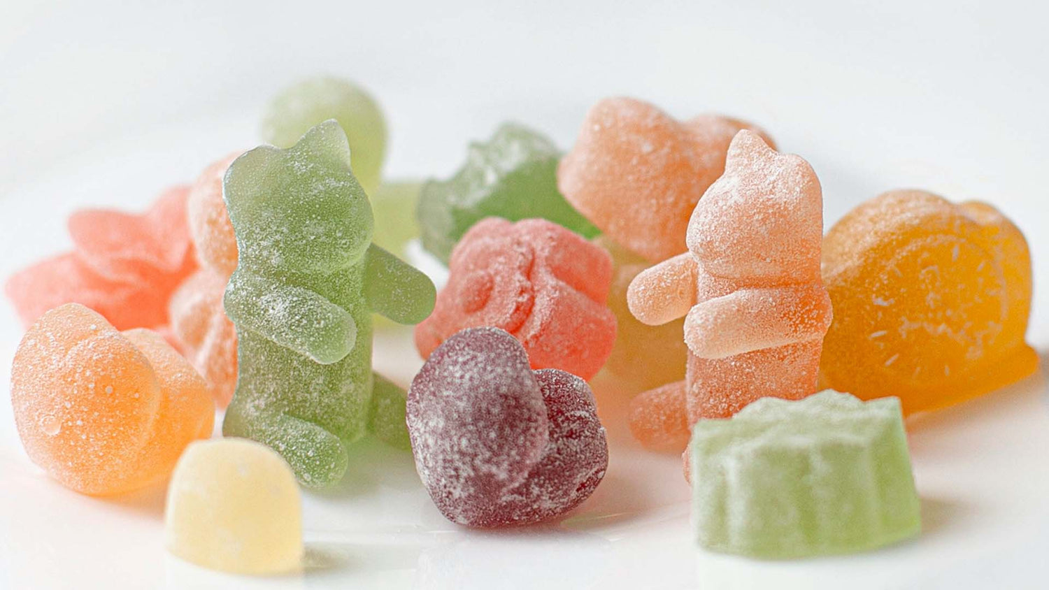 Mixture of gummies in different colors and shapes