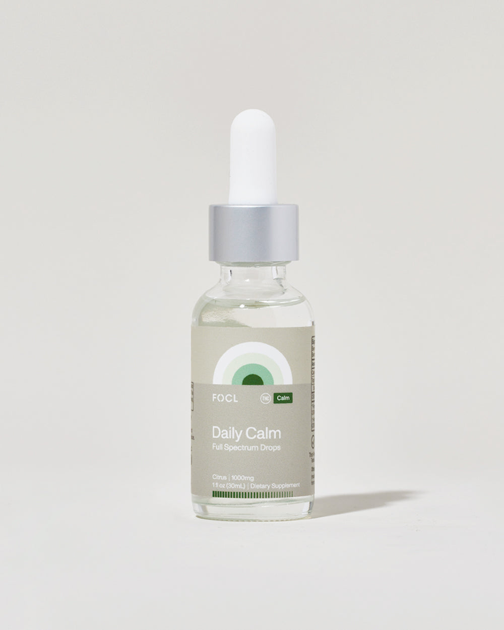 FOCL Daily Calm Drops bottle - plant-based wellness supplement for stress relief and calm.