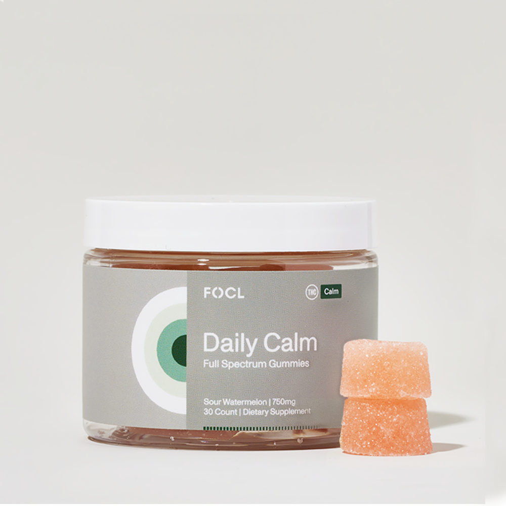 FOCL Daily Calm Gummies in Grey Packaging - Natural Stress Relief Supplement.