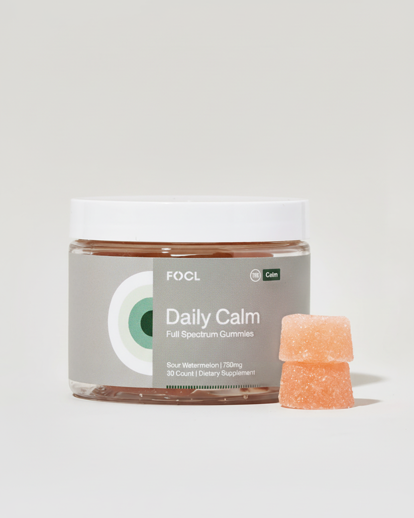 FOCL Daily Calm full spectrum gummies packaging on a white background