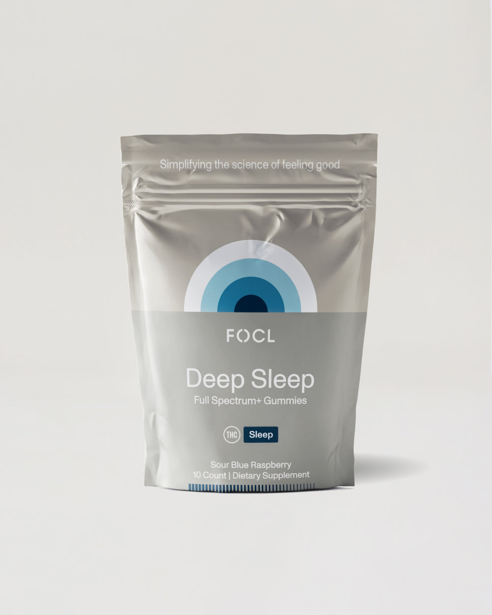 FOCL Deep Sleep supplement bottle - promotes restful sleep with plant-based ingredients.