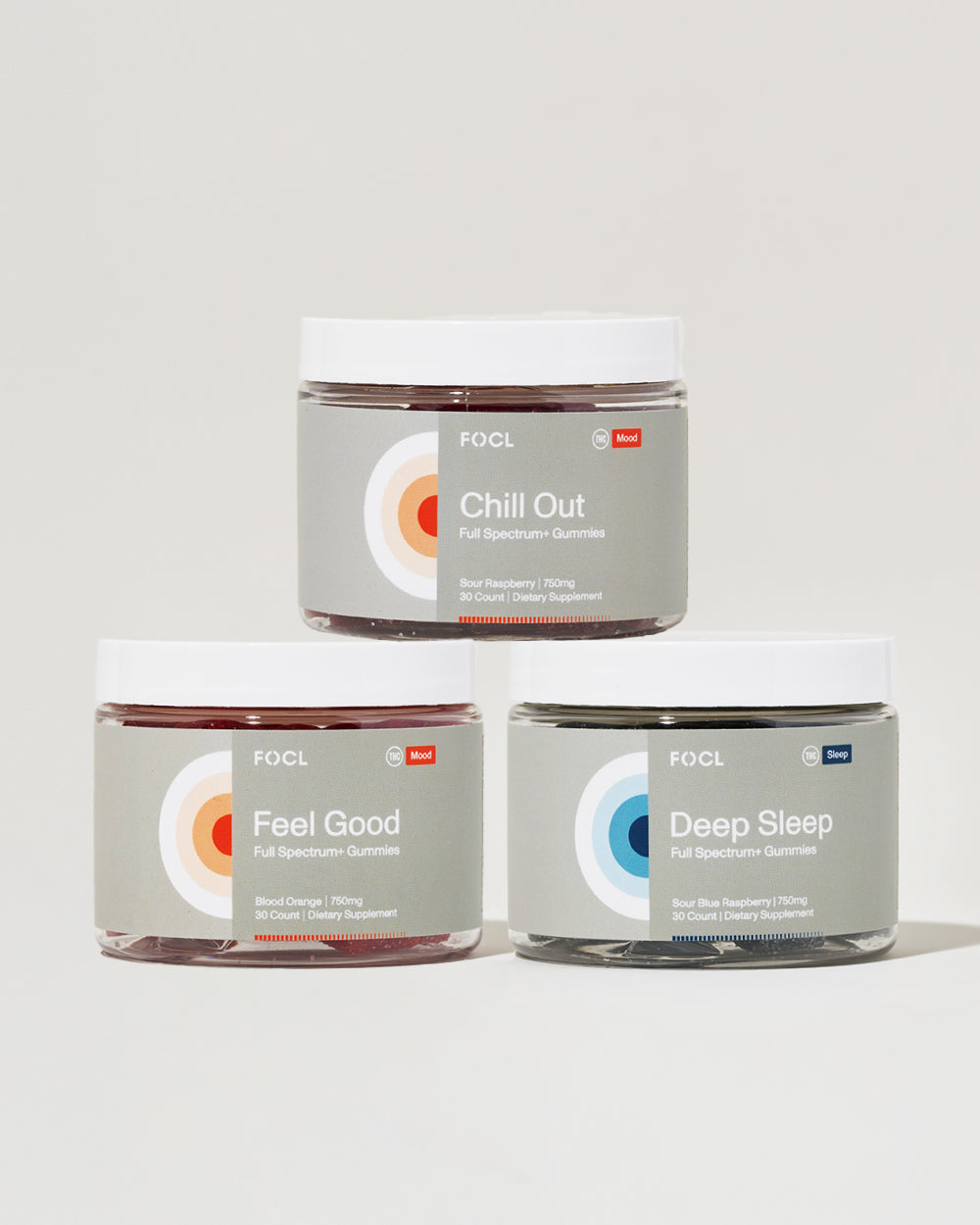 FOCL Variety Bundle featuring plant-based supplements for sleep, calm, focus, and relief.