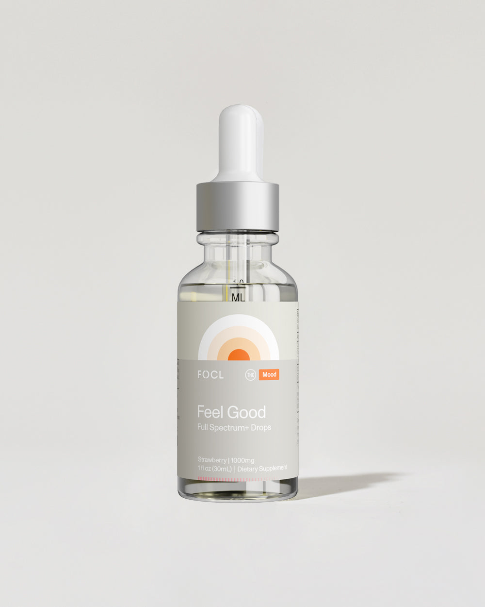 FOCL FeelGood Drops in a bottle - Plant-based wellness supplement for calm and focus.
