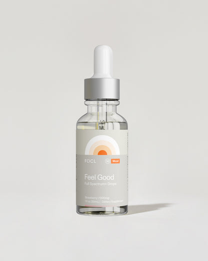 FOCL FeelGood Drops in a bottle - Plant-based wellness supplement for calm and focus.