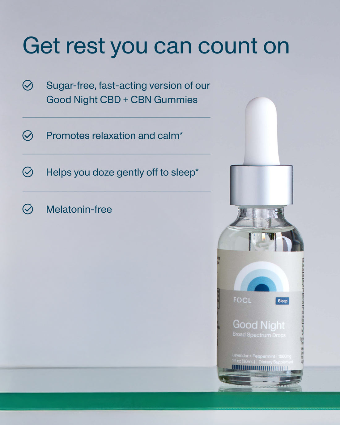 FOCL GoodNight Drops in a bottle - Promotes restful sleep with plant-based ingredients.