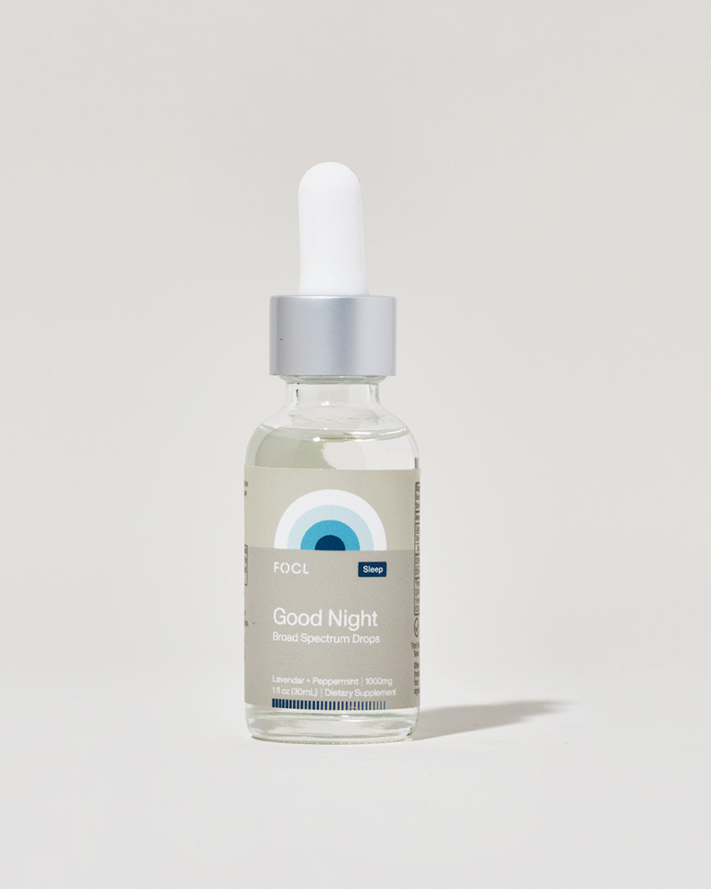 FOCL GoodNight Drops in a bottle - Supports restful, rejuvenating sleep with CBD and adaptogens.