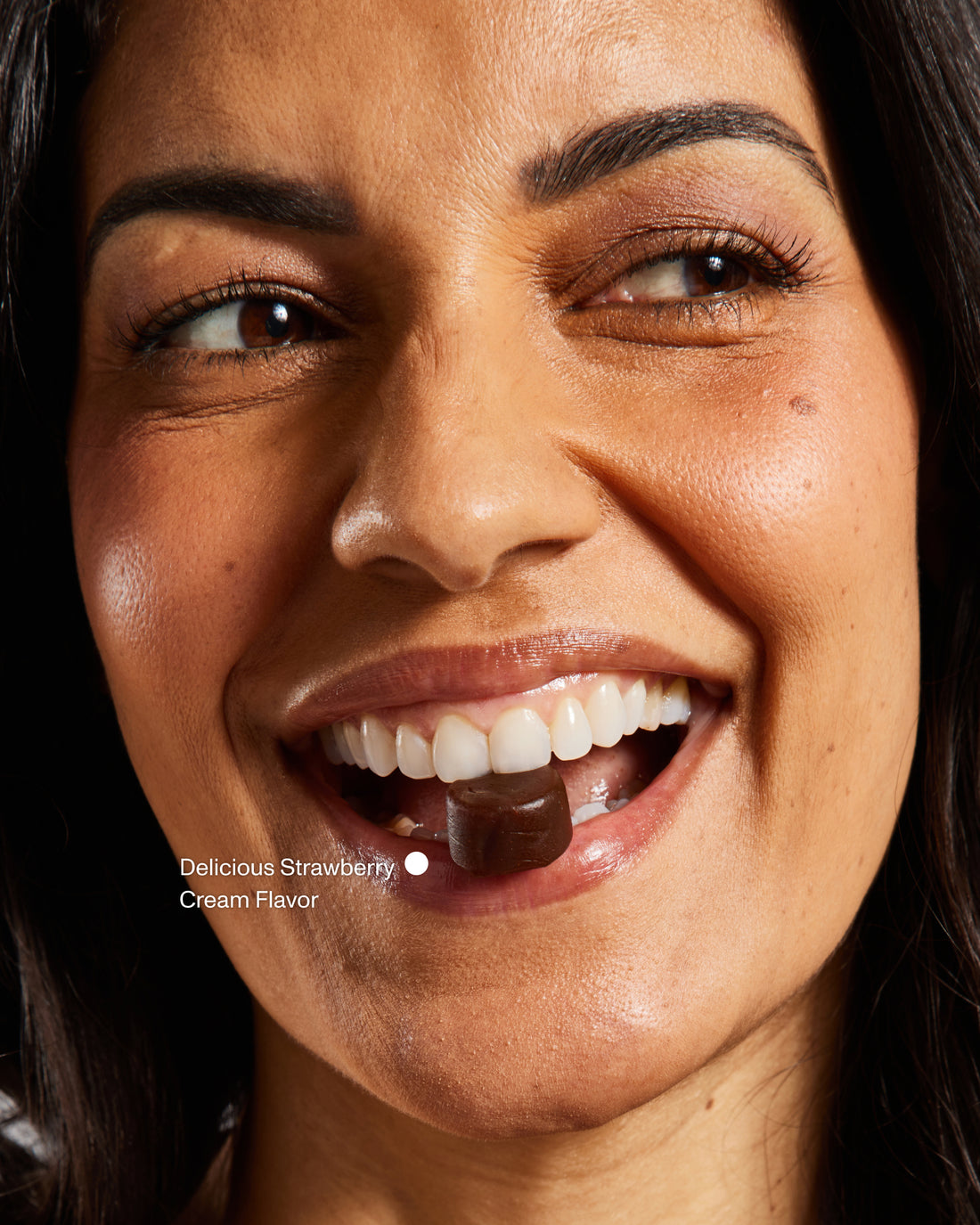 FOCL HerLibido Gummies - Woman smiling after consumption - Supports intimacy and balance.