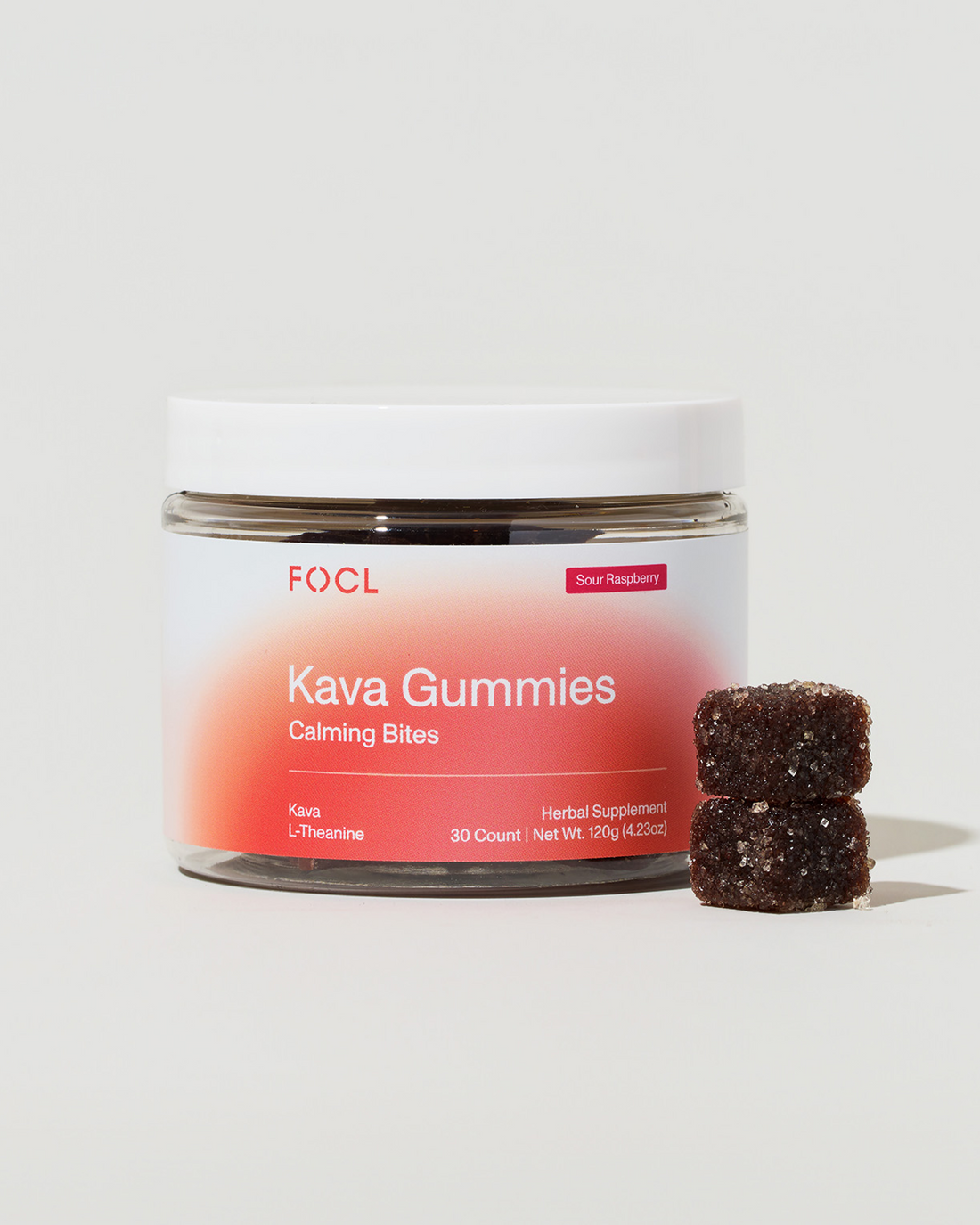 FOCL Kava Gummies - Berry-flavored, plant-based supplement - Promotes calm and stress relief.