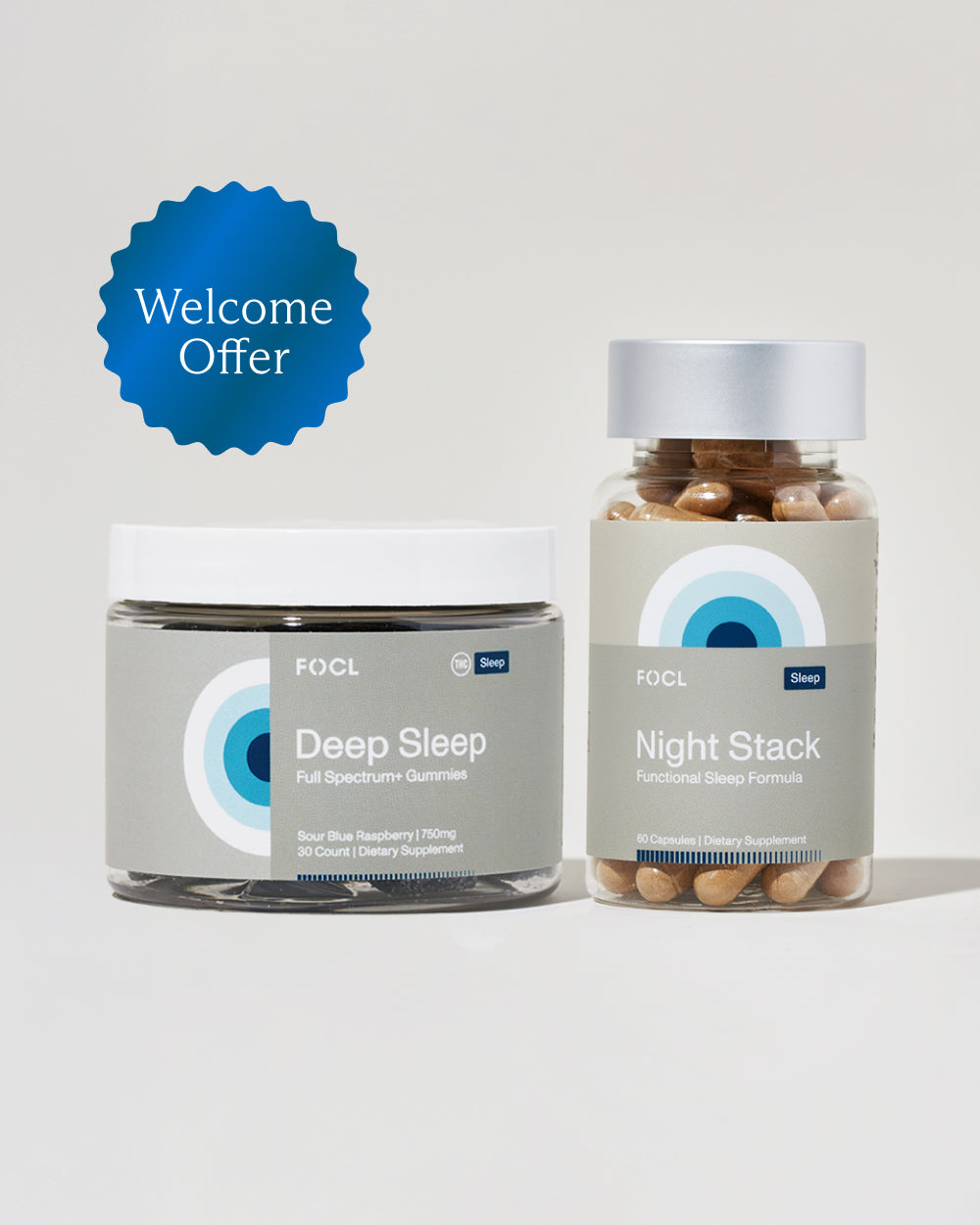 FOCL Night Balance supplement in its packaging, promoting better sleep and calm with plant-based ingredients.