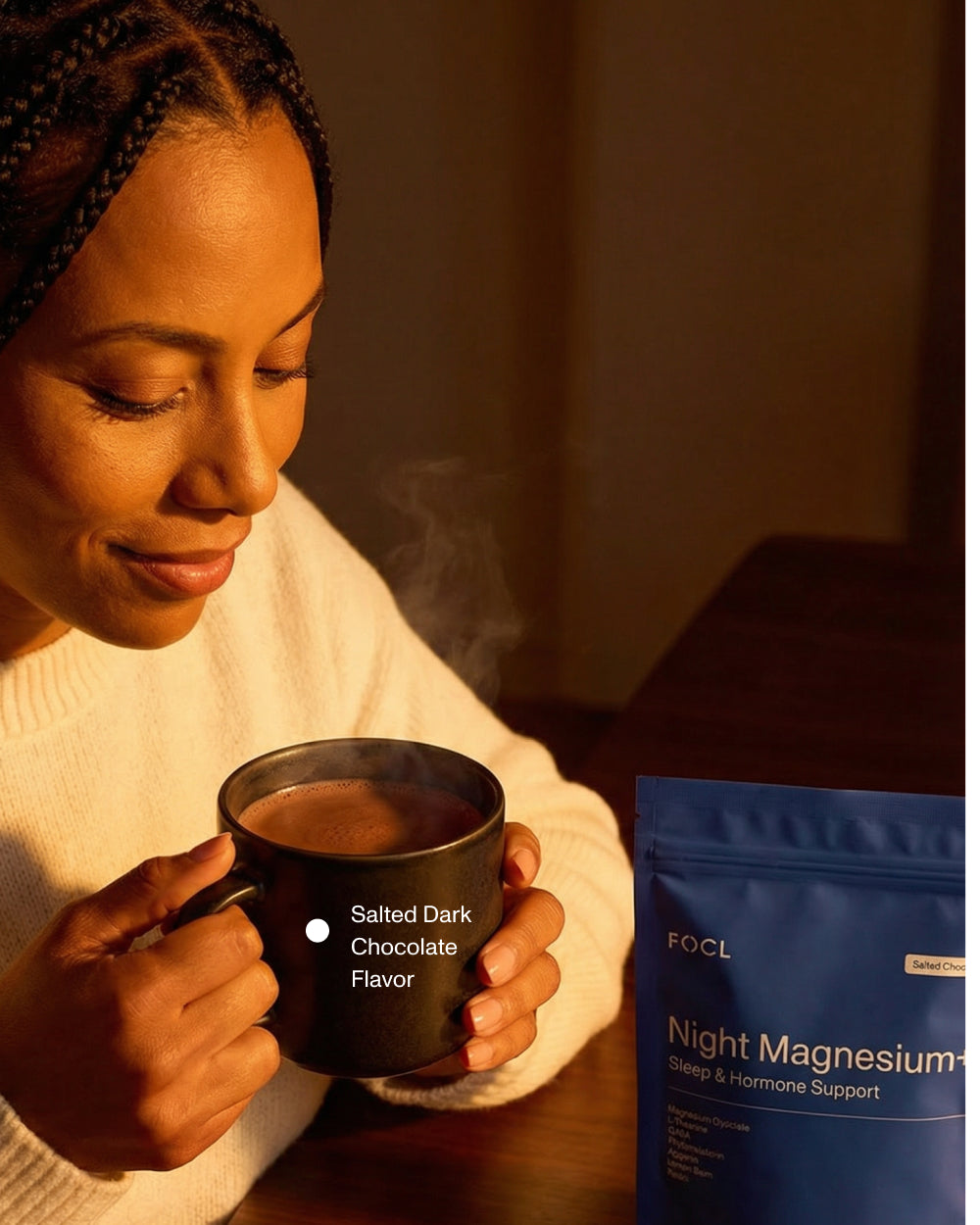 FOCL Sleep Supplement - Bottle with Night Sky Background - Promotes Restful Sleep.