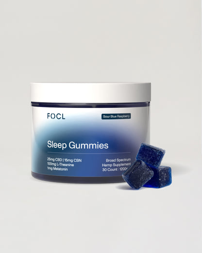 FOCL Sleep supplement bottle - THC-free, promotes restful sleep and calm.