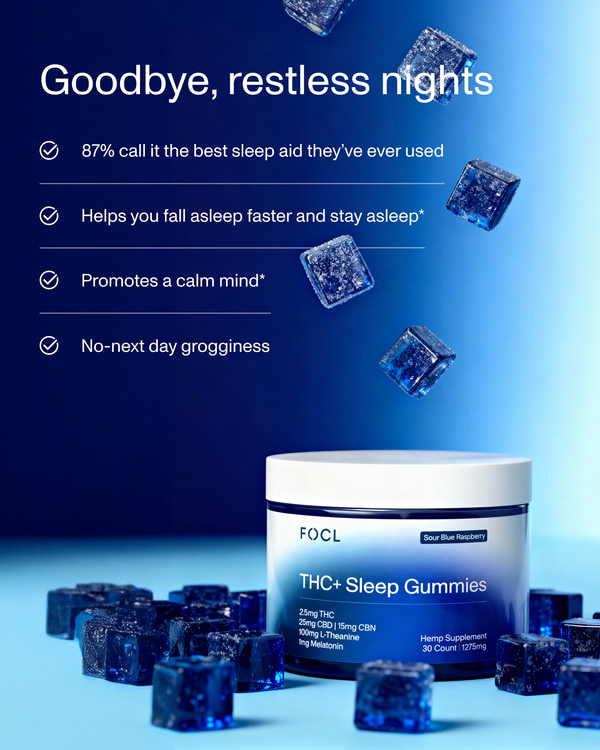FOCL Sleep Supplement Scientifically-formulated plant-based capsules Promotes restful, rejuvenating sleep.