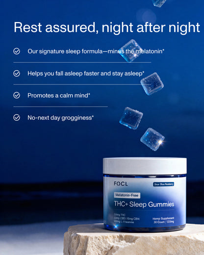 FOCL Sleep supplement box - THC and Melatonin free - promotes restful sleep and calm.