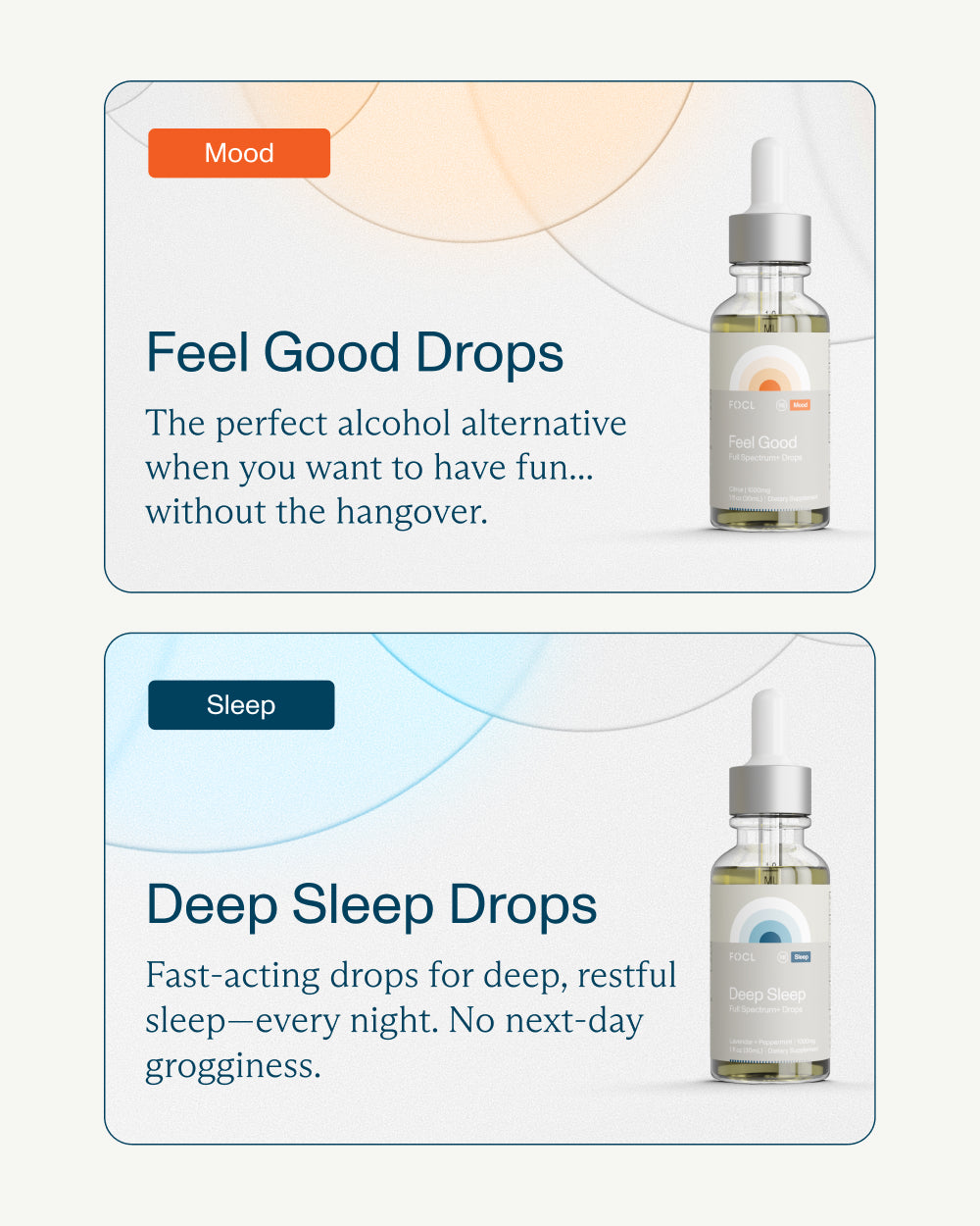 FOCL Summer Drops Bundle - plant-based wellness supplements for sleep support and stress relief.