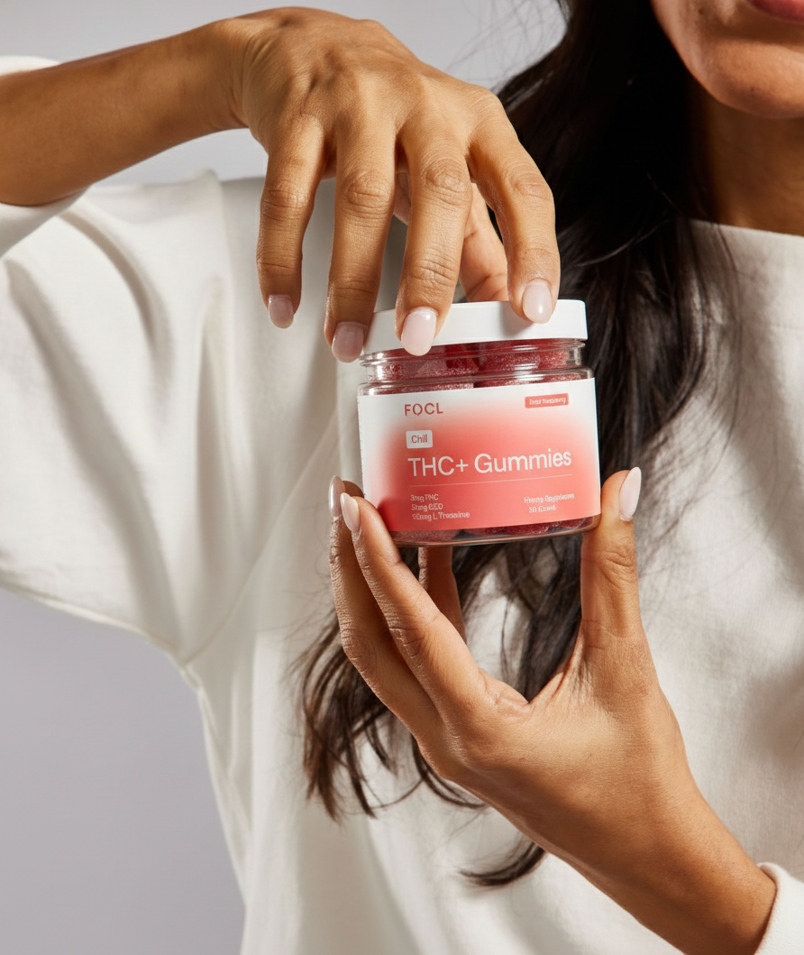 FOCL supplement bottles Promoting a balanced, focused lifestyle with plant-based wellness solutions.