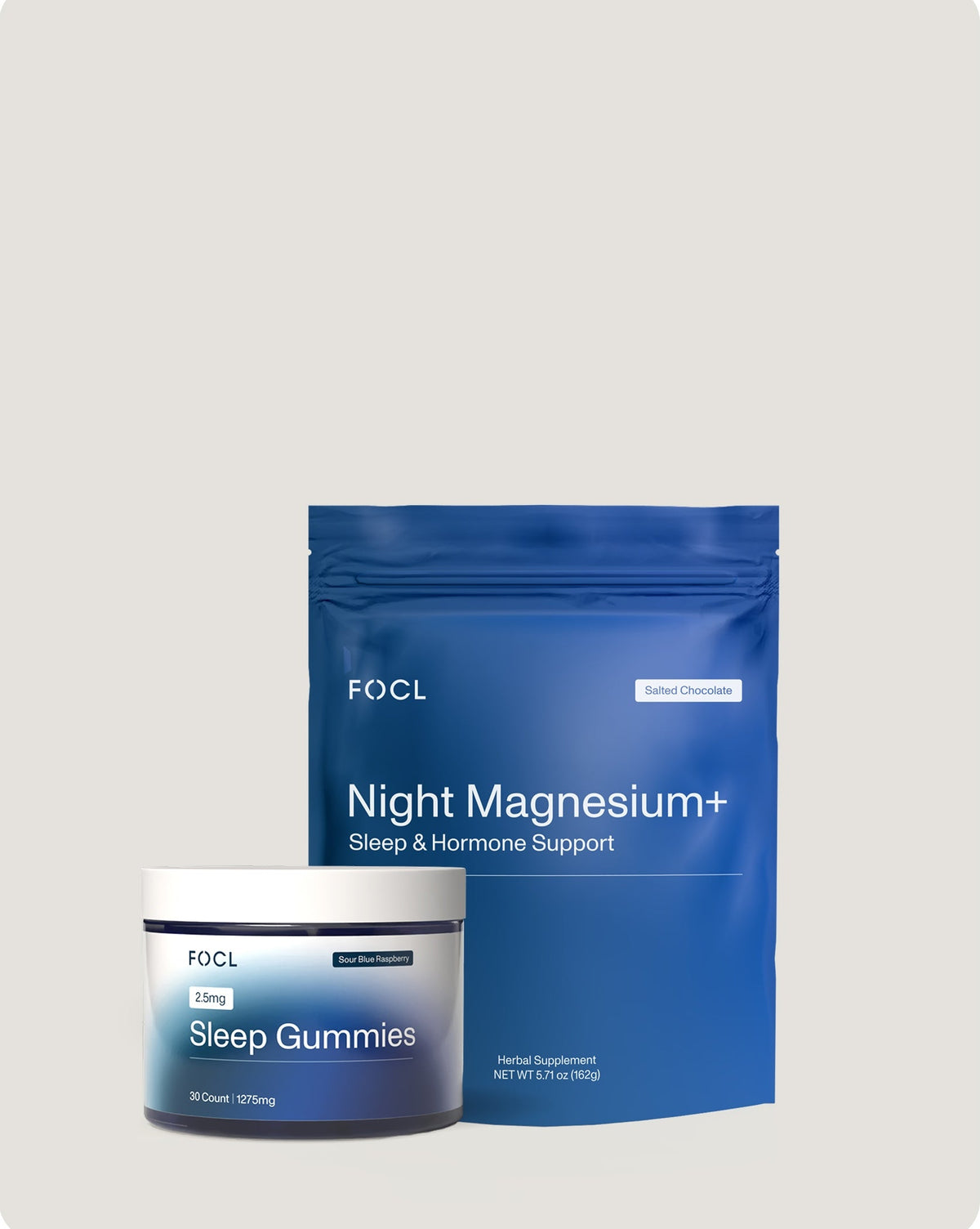 FOCL wellness supplement group - Premium, plant-based personal care products - Promoting sleep, calm, and focus.