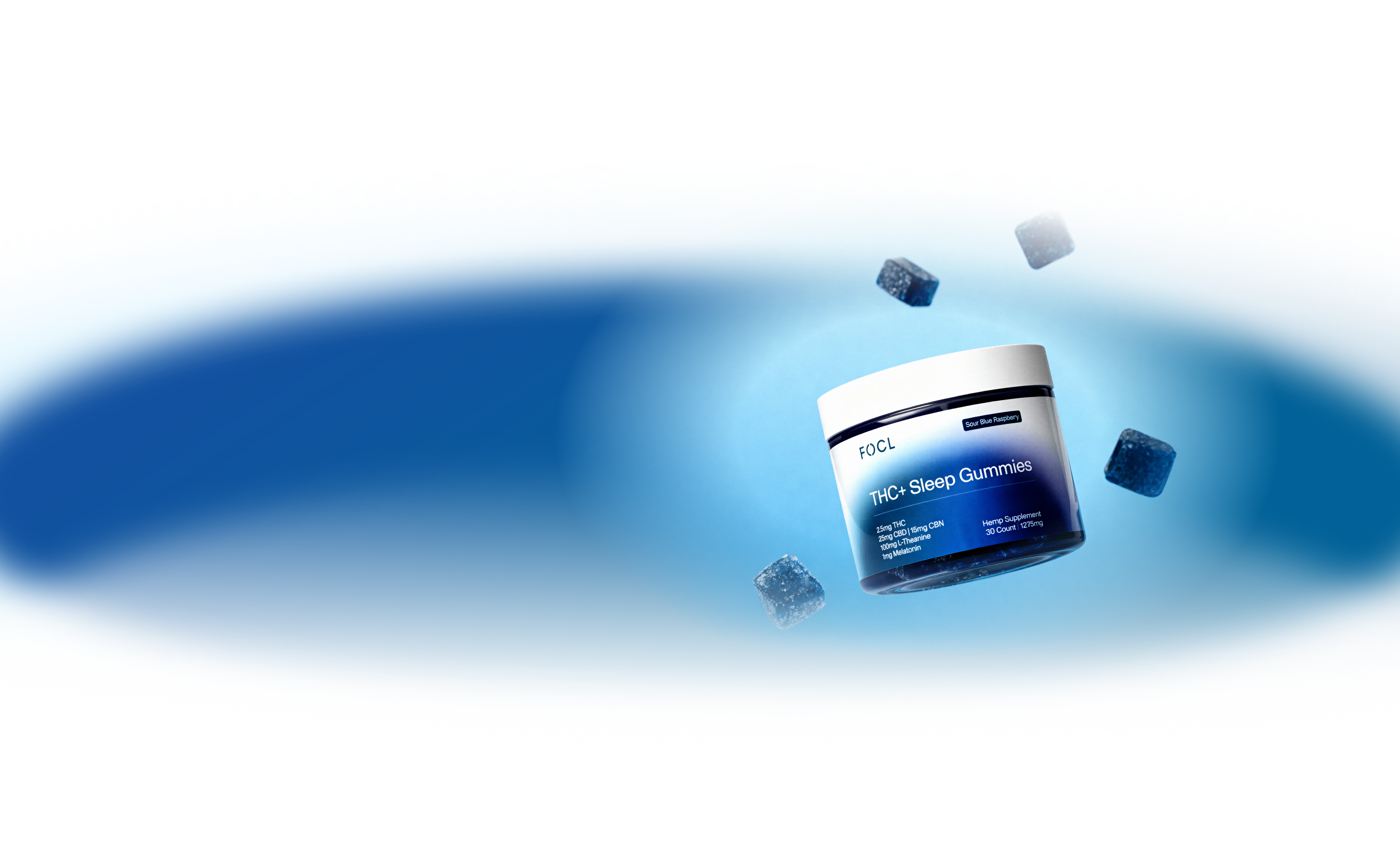 FOCL wellness banner displaying plant-based supplements for improved sleep, focus, and calm.